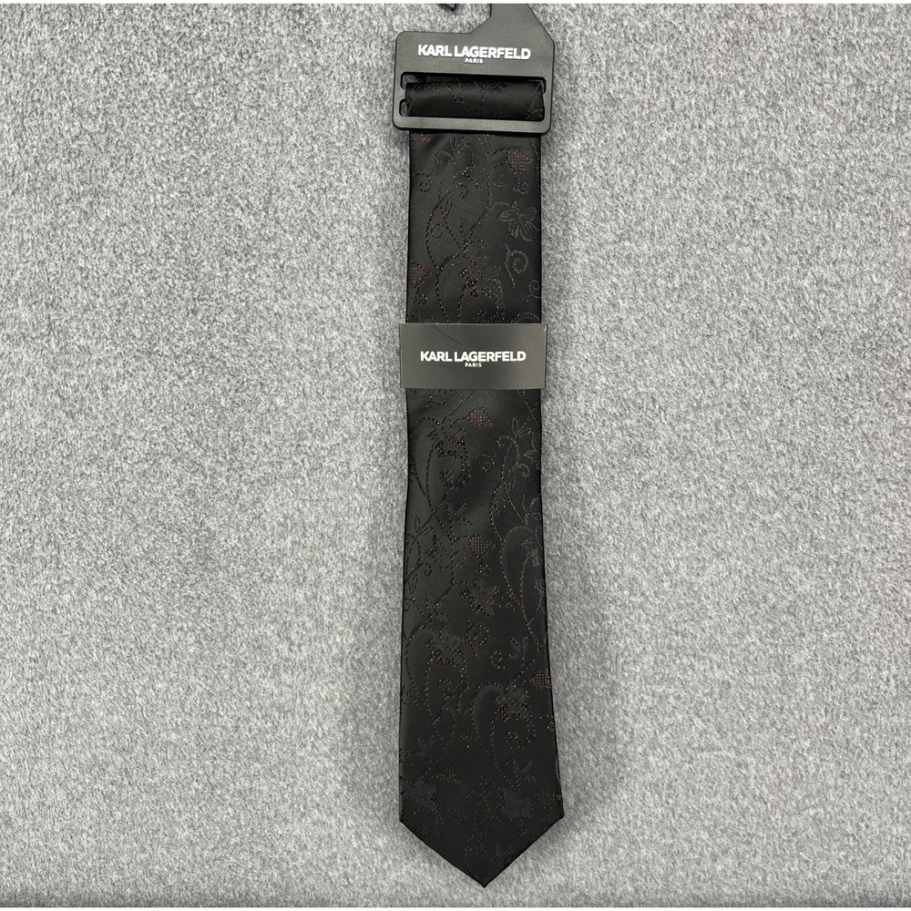 KARL LAGERFELD PARIS New Men's Black Neck‎ Tie floral red sparkle